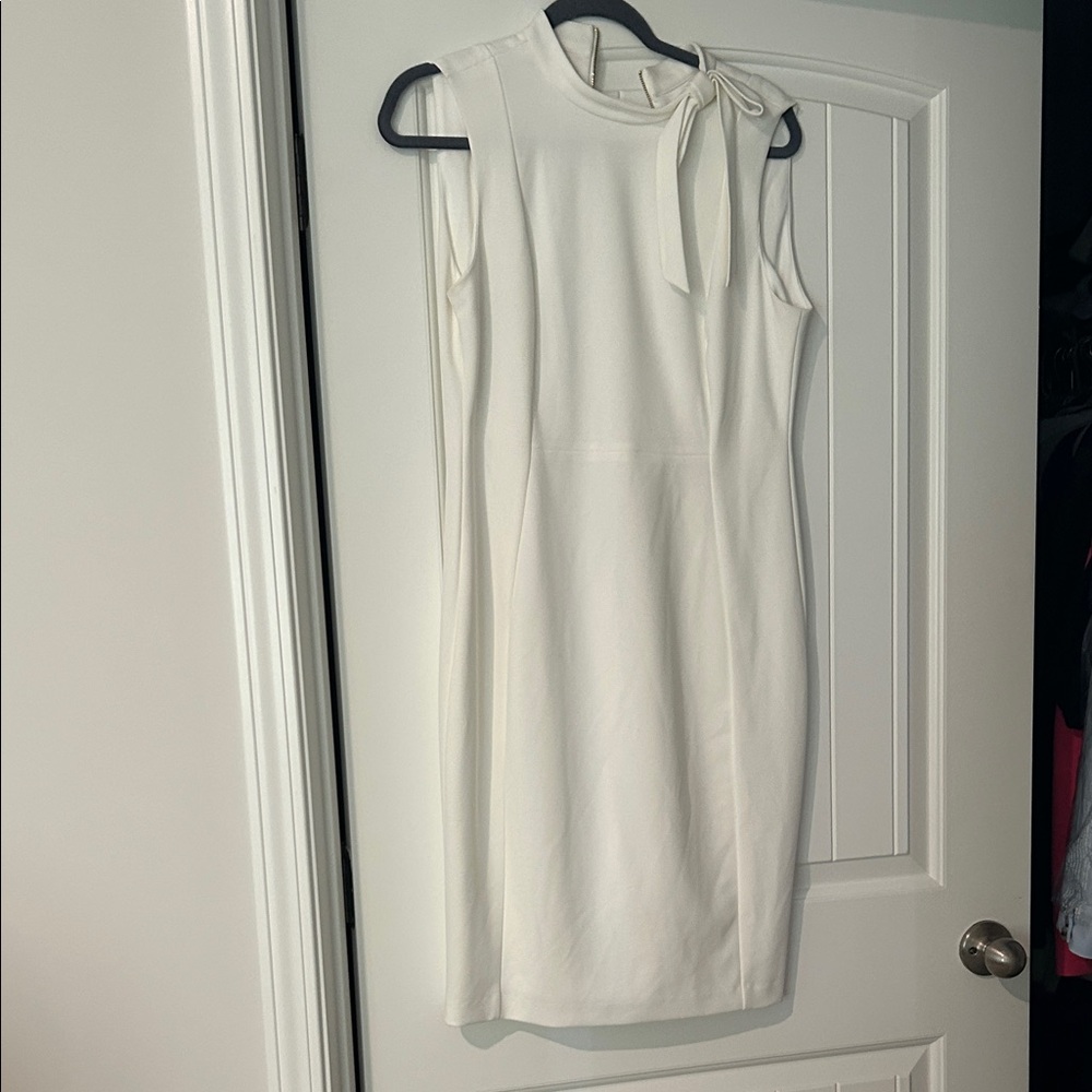 Calvin Klein White Tie-Neck Sheath Dress